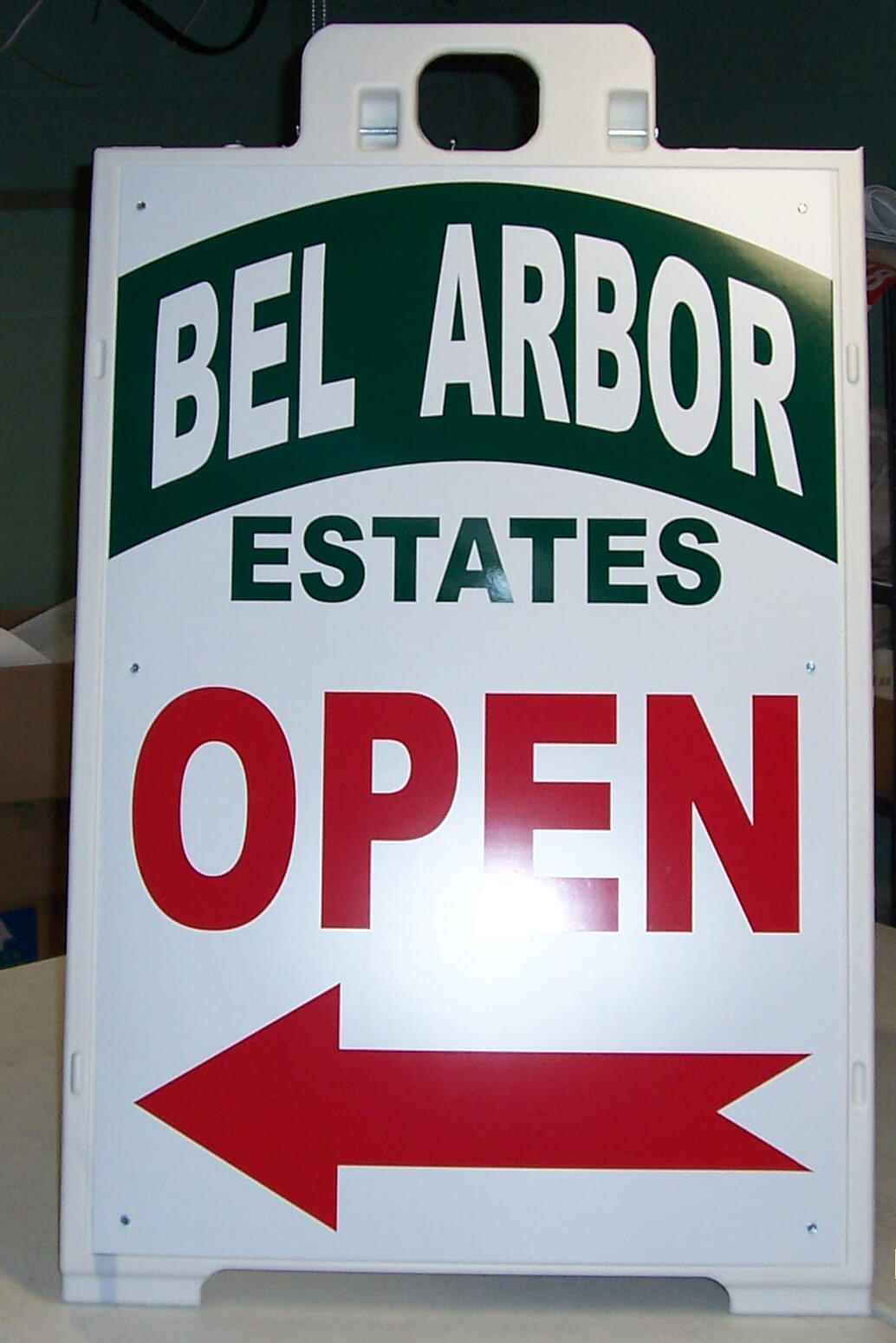 Bel Arbor Estates A-frame sandwich board sign