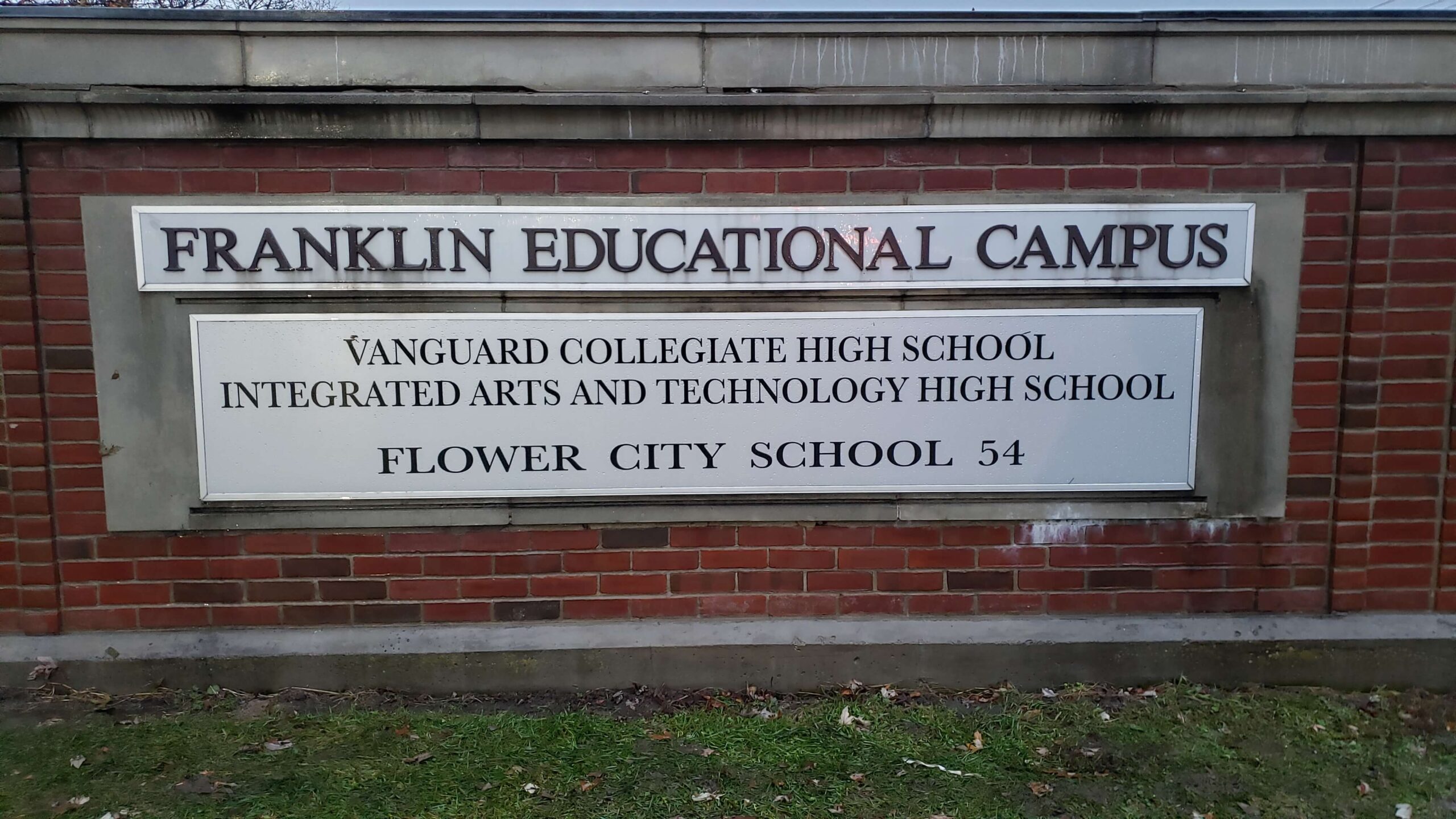 Franklin Educational Campus Flower City School brick wall monument sign