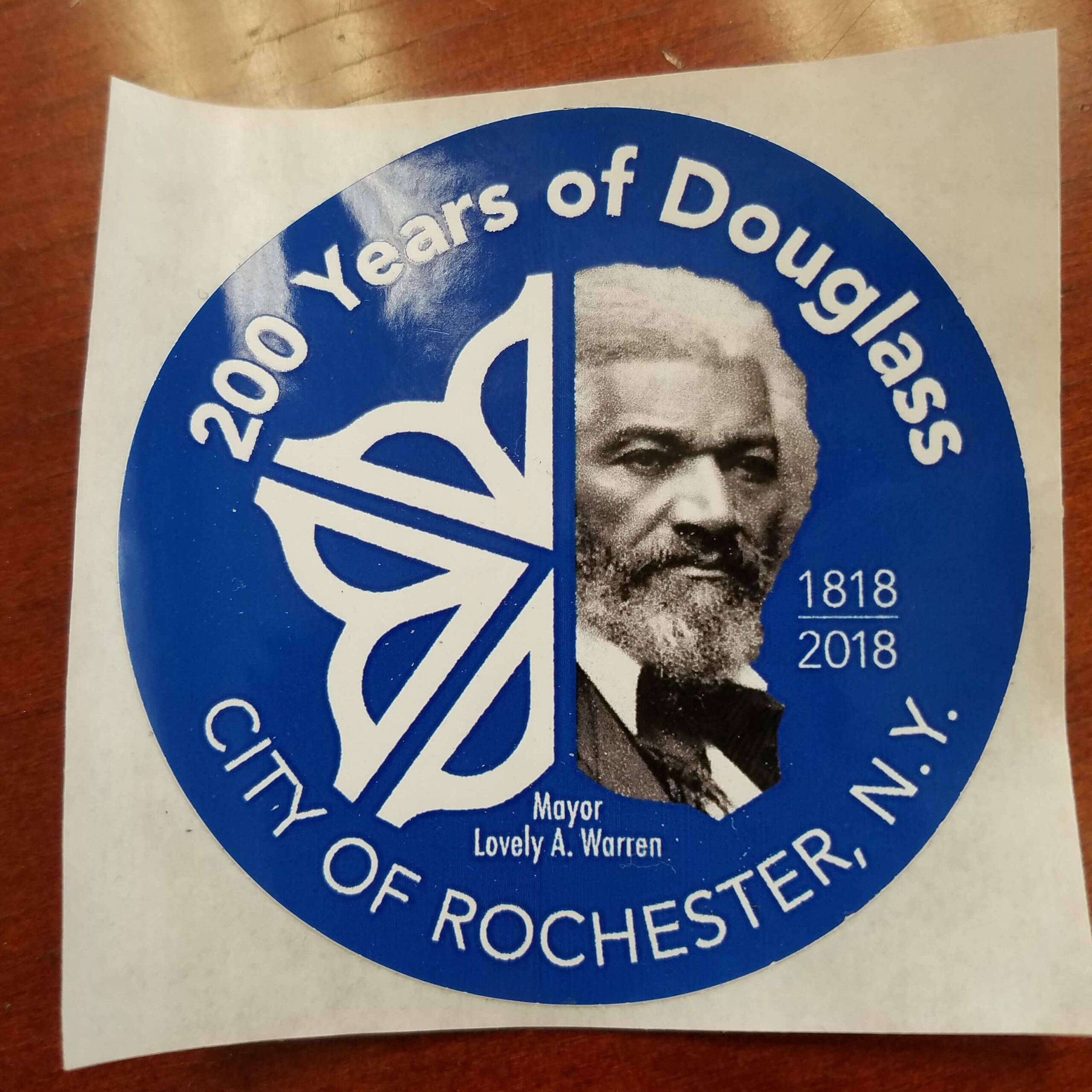 Rochester city bicentennial decal of Frederick Douglass