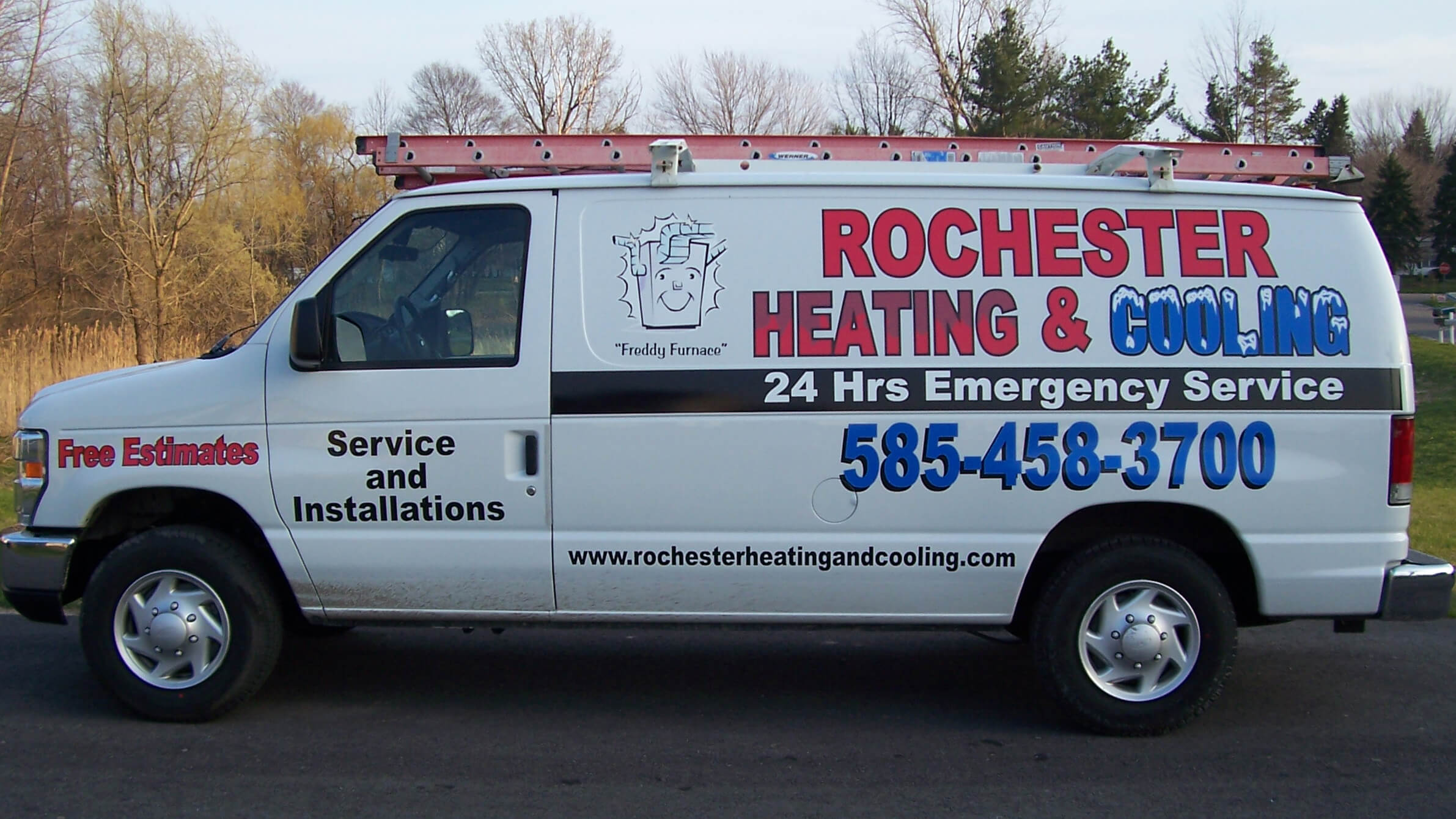 Rochester Heating and Cooling van left side vehicle graphics