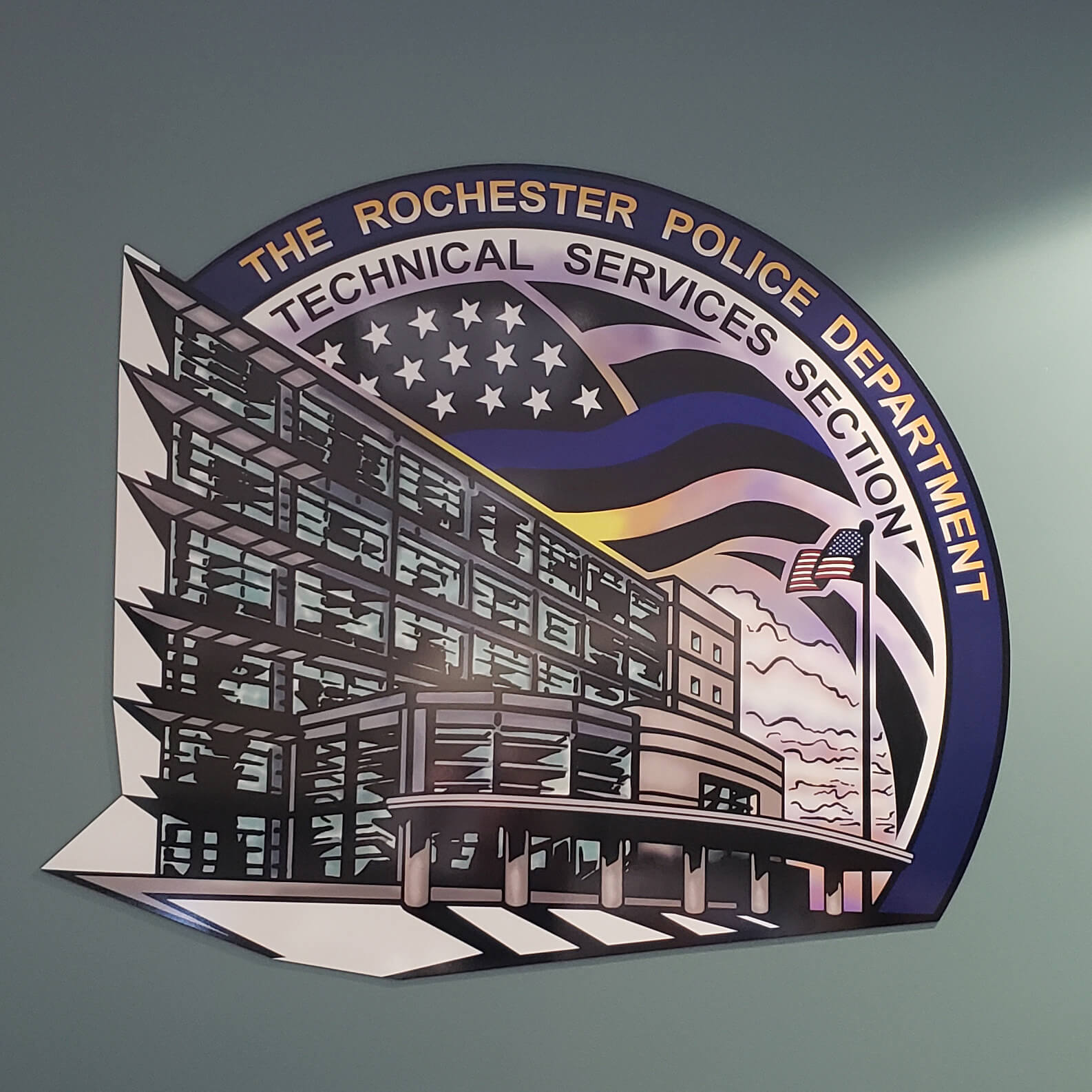 Rochester Police Technical Services Section wall flat panel reception lobby sign